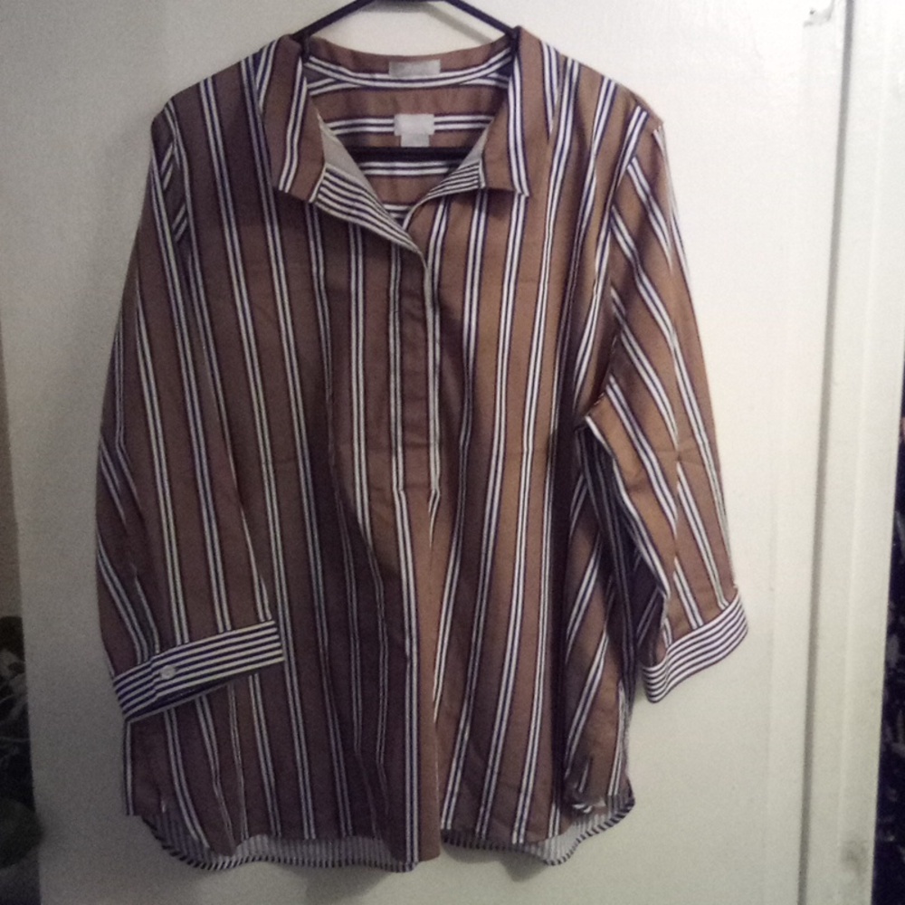 Chico's Button Back Mixed Stripe Tunic size 3 US 16